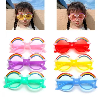 Модные детские солнцезащитные очки Rainbow Cloud UV400 для мальчиков и девочек, милые детские солнцезащитные очки, круглые Милые детские уличные очки
