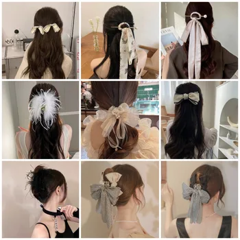 Корейский модный бант для волос для женщин, черная лента, галстук-бабочка, заколка для волос, Элегантные женские заколки для волос, головные уборы, аксессуары для волос, заколки для волос