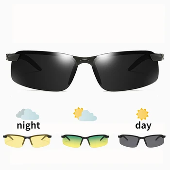 Очки дневного и ночного видения Мужские с антибликовым покрытием для вождения Солнцезащитные очки в полурамке для водителя UV400 Для спорта на открытом воздухе Солнцезащитные очки