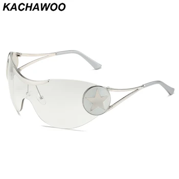 Солнцезащитные очки Kachawoo без металлической оправы, большие женские винтажные солнцезащитные очки без оправы, мужские звездные украшения, серебристо-синий европейский