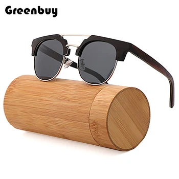 Солнцезащитные очки в стиле ретро из бамбука, ножки из натурального дерева, очки в металлической оправе UV400, женские и мужские очки для вождения, модные подарочные коробки