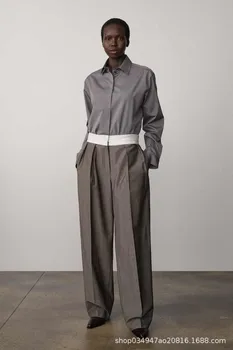 Новые осенне-зимние прямые женские брюки из камвольной шерсти с широкими штанинами 2022 года, повседневные брюки с подкладкой