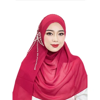 Новый Элегантный Головной Платок Рамдан, Шифоновые Хиджабы, Мусульманская Женская Вуаль, Молитвенная Одежда, Женская Розовая Арабская Дубайская Турция, Высококачественная Шляпа с бантом