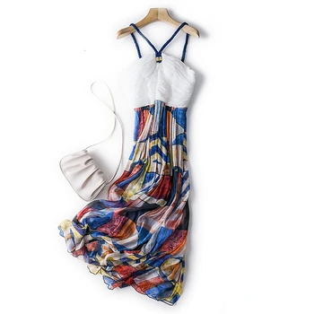 Платье из натурального шелка тутового дерева, летнее платье для женщин 2023, праздничные макси-платья без рукавов для женщин, сексуальное платье с принтом, Vestido Zm3228