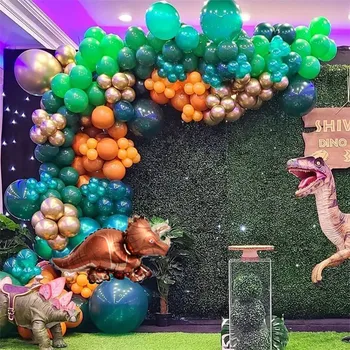 160 шт. Гирлянда из воздушных шаров с динозаврами Зеленые Оранжевые Бирюзовые Воздушные шары Украшения для душа ребенка на День рождения, принадлежности для вечеринок в джунглях, Детские Игрушки
