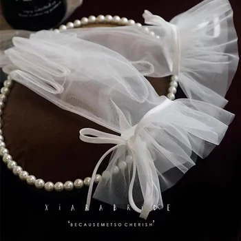 Элегантные женские свадебные Короткие Белые Перчатки из дышащей тюлевой ленты с бантом Для невесты Аксессуары для подружек невесты Вечернее платье для танцев