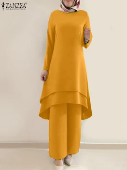 Мусульманские комплекты брюк Рамадан Турция, 2ШТ, женские комплекты ZANZEA, Модные Весенние Однотонные комплекты, Свободные Брючные костюмы Dubai Abya