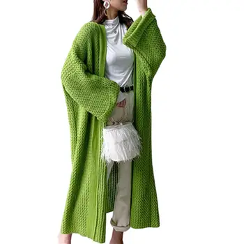 Женское пальто-свитер, Стильные женские Вязаные кардиганы, Длинные пальто-свитера свободного кроя на весну-осень, пальто длиной до щиколоток