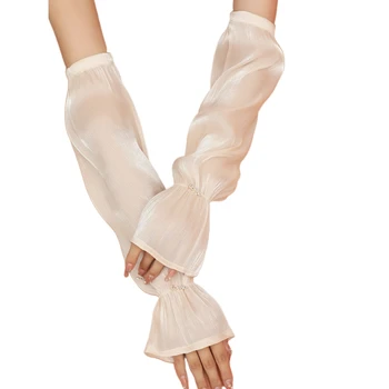 Женские перчатки без пальцев, закрывающие рукава, Длиной до локтя, Летние Свадебные Перчатки для новобрачных