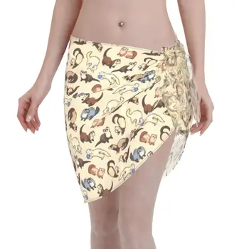 Очаровательные чехлы для купальников с рисунком хорька для женщин, Саронг, пляжное бикини, прозрачная короткая юбка, шифоновый шарф для купальников