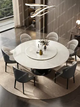 Минималистичный Поворотный стол с круглой лентой из натурального Мелкого Ледяного Нефрита, мрамора, Современный Обеденный стол из массива дерева, комбинация стульев
