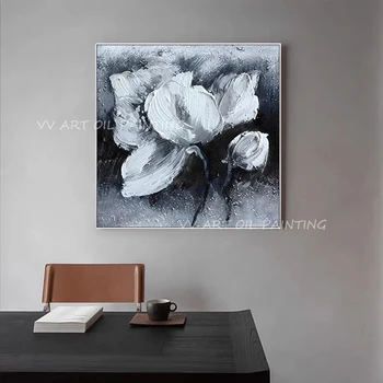 Белый Черный цветок 100% Ручной работы, Современный Абстрактный Домашний Декоративный холст, Висячая Картина маслом на крыльце, в Проходе, Большое настенное искусство