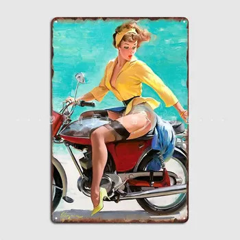 Металлическая вывеска для девушек на мотоцикле, Клубный бар, Кинотеатр, Дизайн гостиной, Жестяной плакат