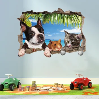 3D Кошка Собака Хомяк Животные Пейзажи Наклейки на стены для детских комнат Украшение гостиной Фрески Наклейки для домашнего декора Наклейки Отличительные знаки Обои