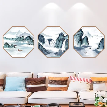 Наклейки на стену с китайским пейзажем, фон для дивана в гостиной, Мебельные наклейки, декор спальни, креативная фреска, Самоклеящиеся обои