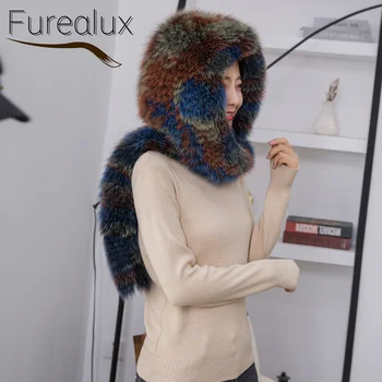 FUREALUX реальный Лисий мех мода модный шарф шляпа все-в-одном корейская версия осень и зима теплая натуральная чернобурка мех шарф женщин