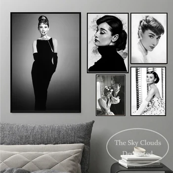 Черно-белая картина Одри Хепберн на холсте, классические плакаты с персонажами, настенные рисунки с HD-принтом, декор гостиной, спальни
