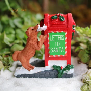 Рождественский миниатюрный почтовый ящик, украшения из смолы со щенком для рождественского деревенского уличного украшения, Аксессуары для сказочного сада.