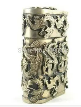 2шт 1 пара китайская старая медь Китайская коробка для зубочисток с тибетским серебряным драконом и фениксом Антикварное тибетское серебряно-бронзовое украшение