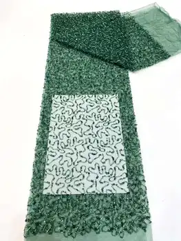 Зеленая Новейшая Африканская кружевная ткань из бисера 2023 г. Высококачественная кружевная ткань в нигерийском стиле с французскими блестками для свадебного платья