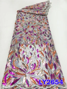 Африканская кружевная ткань 2023, высококачественный кружевной материал, расшитая Французскими блестками кружевная ткань в Нигерийском стиле для свадебного платья PL359-1