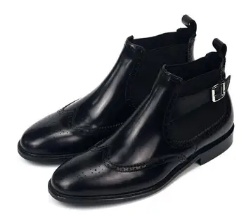Зимние Высокие Ботильоны с Резьбой Из Натуральной Кожи, Черные Модные Ботинки, Мужские Ботинки Челси Ручной Работы в Английском стиле