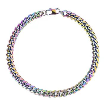 Кубинское ожерелье-цепочка для мужчин, радужные украшения в стиле хип-хоп, рок-панк, винтажное женское колье-чокер из нержавеющей стали 12 мм, мужской подарок