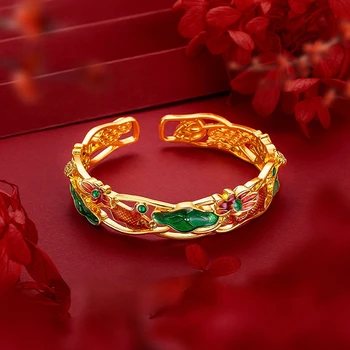 Винтажный браслет Lotus Carp 24K, браслет для женщин, украшения на день рождения, Открытая цепочка для рук, Свадебные подарки, не выцветают