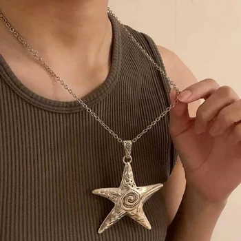 Богемное ожерелье с подвеской в виде большой звезды для женщин, ювелирные изделия Egirl, ретро Y2K, ожерелье с подвеской в виде преувеличенной морской звезды
