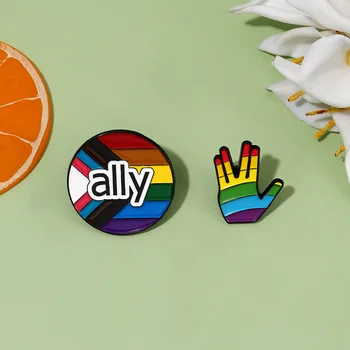 Эмалевая брошь Rainbow Ally, Круглый Металлический значок с рисунком Радуги, Булавка для лацкана панк-одежды, Ювелирные изделия, Аксессуары для друзей, Подарок для друзей