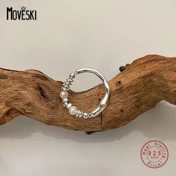 MOVESKI Креативное Геометрическое Сращивание Жемчужного кольца Из Стерлингового Серебра S925 Пробы Для женщин, Персонализированные Украшения для подарка подруге по темпераменту