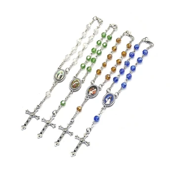 Браслет с крестом, Четырехцветный Стеклянный кристалл, Четки, орнамент, Четки, Католические украшения