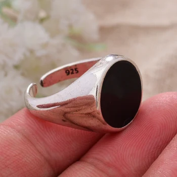 Новое поступление Модных круглых тайских серебряных колец с черной глазурью на палец Для женщин, аксессуары для ручной работы