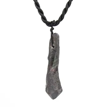 KFT Кристалл кварца с натуральным титановым покрытием, подвеска из камня неправильной формы, Черная веревочная цепочка, регулируемое ожерелье для женщин и мужчин