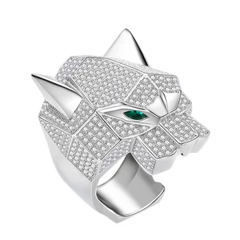 Кольцо с головой леопарда из стерлингового серебра 925 пробы для женщин, модные роскошные свадебные украшения с блестящим углеродным бриллиантом, подарки 2023 года, Тренд