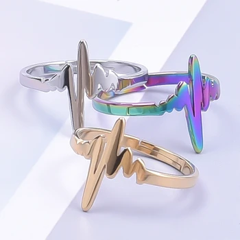 Кольца для электрокардиограммы из нержавеющей стали для женщин и мужчин, минималистичные геометрические кольца, Элегантные Модные кольца с регулируемым открытием, подарки