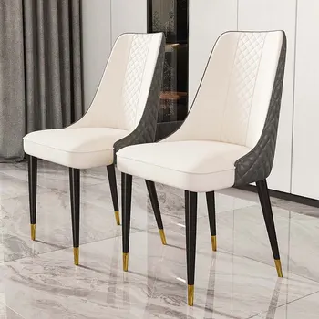 Обеденные стулья Nordic Роскошное кожаное дизайнерское мягкое кресло со спинкой и металлическими ножками, Табурет для отдыха, мебель для столовой
