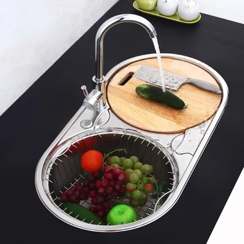Кухонная раковина с двойным круглым пазом из нержавеющей стали, Утолщенная, для мытья овощей, посуды, круглые двойные раковины, Комплект кухонной раковины