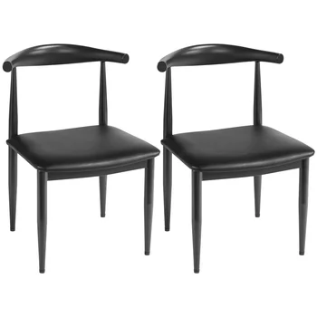 Бесплатная доставка по США, 2 шт. Современные кожаные обеденные стулья без подлокотников со спинкой, прочные и долговечные， Черный, 21,00x21,70x30,00 Дюймов