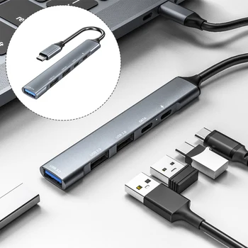 Разветвитель для ноутбука 5 в 1 USB C Концентратор Для Передачи данных, Питания, Многопортовый адаптер Gigabit Ethernet Type-C Hub, Сетевой адаптер RJ45
