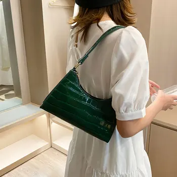 Женская сумка на одно плечо, однотонный узор из крокодиловой кожи, застежка-молния, маленькая сумка через плечо, классическая сумка через плечо в стиле ретро