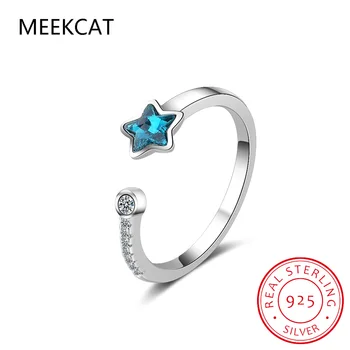 Настоящее кольцо с голубой звездой из стерлингового серебра 925 пробы, минималистичные Блестящие Открывающие кольца с фианитами для дочери, Подарок женщинам на День рождения, Изысканные ювелирные изделия DA3178