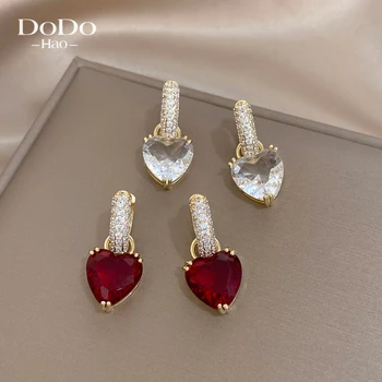 Элегантные женские серьги-капли DODOHAO в форме сердца, модные серьги-подвески с изображением сердца любви из красного кристалла 2023 года для женщин, ювелирные изделия