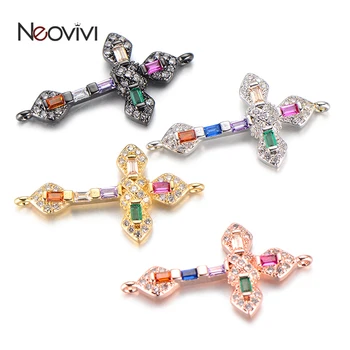Neovivi Rainbow Cross Charm Micro Pave Rectangle Zircon Connector CZ Бусины для изготовления ювелирных изделий Женский Браслет Ожерелье Рукоделие