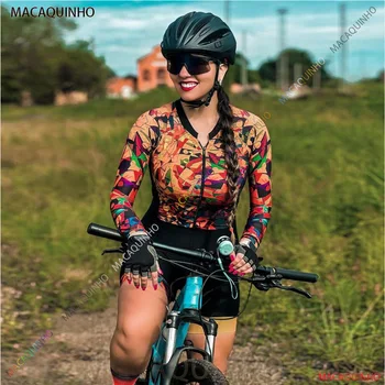 Комплекты женских профессиональных велосипедных комбинезонов MTB Little Monkey С длинными рукавами, устойчивыми к UV50 +, разноцветная велосипедная одежда для триатлона