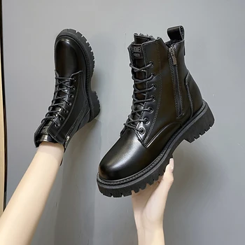 Женские ботинки, осенне-зимние высокие Армейские ботинки, женская обувь на платформе, женская обувь на шнуровке, зимние байкерские ботильоны, женские военные ботинки