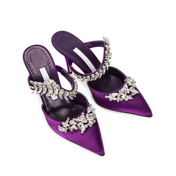 Модные женские босоножки на высоком каблуке-шпильке со стразами, удобные атласные лодочки для банкета, роскошная простая женская обувь