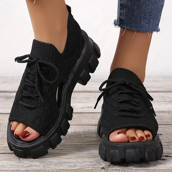 Летние сандалии 2023 года, женские дышащие спортивные удобные женские сандалии для ходьбы большого размера, женская повседневная обувь с открытым носком