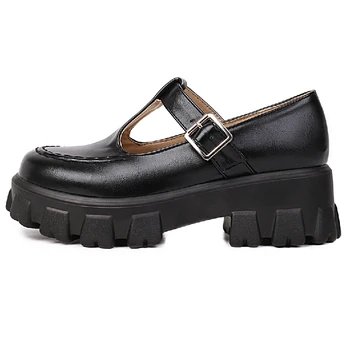 Классические туфли в стиле Лолиты на среднем каблуке для девочек, черные, белые, женские туфли в стиле панк на платформе с Т-образным ремешком, новинка 2023 года, весенние туфли-лодочки с лоферами