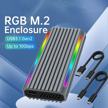 SSD-накопитель из алюминиевого сплава M2 NVMe RGB Case 10 Гбит/с RGB M.2 SSD-Накопитель Type-C USB 3.2 Gen2 для M2 NVME NGFF Mobile Box Adapter 9210B